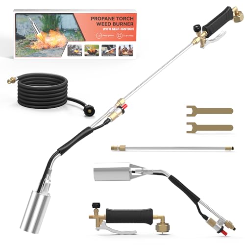 SEVENMEET Weed Torch with 11.5FT Hose, Propane Torch Weed Burner, Blow Torch for Weed with Self Igniter Turbo Trigger, Flamethrower for Weeding, Roofing, BBQ, Melting Ice (Black)