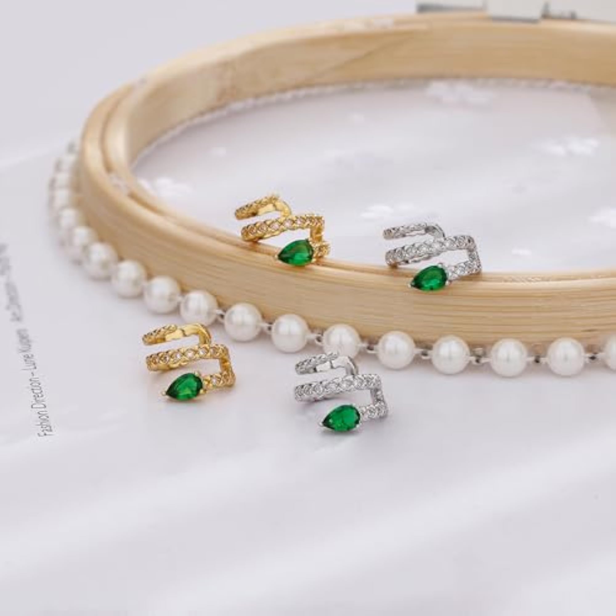 Green Snake Ear Cuff with Emerald Crystal for Women