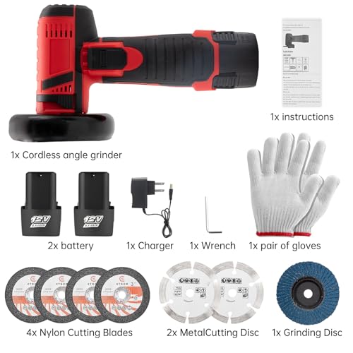 Mini Angle Grinder, Cordless Angle Grinder with 2pcs Batteries, 19500RPM, 7 Cutting Discs, 76mm Mini Tool for Cutting, Polishing and Sanding, Black and Red 7 Mini Angle Grinder, Cordless Angle Grinder with 2pcs Batteries, 19500RPM, 7 Cutting Discs, 76mm Mini Tool for Cutting, Polishing and Sanding, Black and Red - Image 7