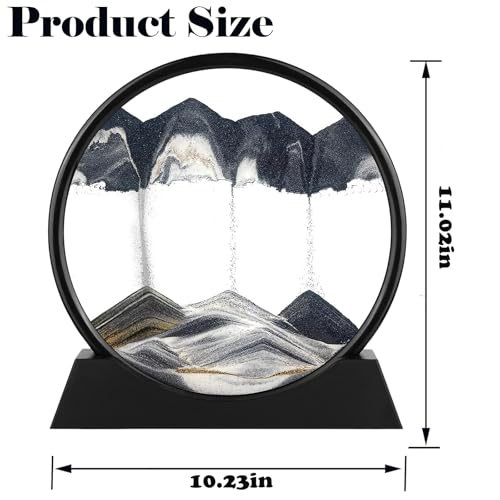 GEKETY Moving Sand Art Picture - Round Glass 3D Deep Sea Sandscape - 3D Quicksand Painting Decor - Relaxing Home Decoration Desk Figurine for Office, Home, Desk, Mantle, Bookshelf - (Black, 12 in) - Image 5