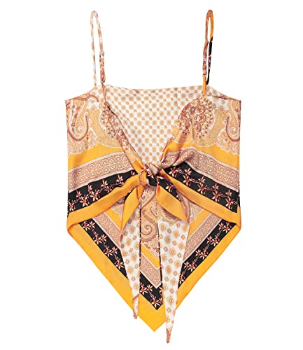 Women's Paisley Print Tie Back French Knot Hanky Hem Spaghetti Straps Handkerchief Cami Bandana Tube Crop Top4