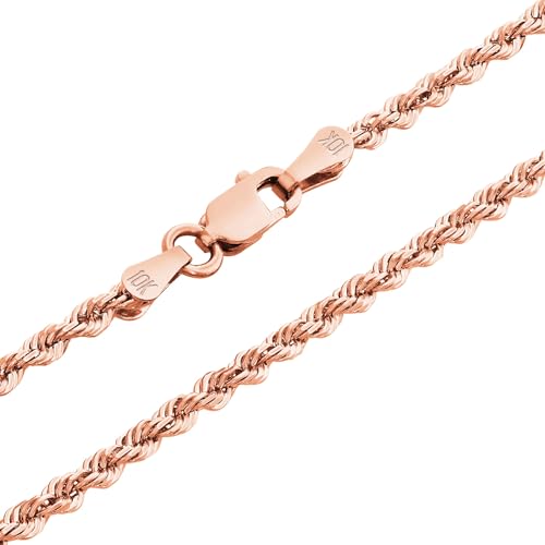 Nuragold 10k Real Rose Gold 2mm Rope Chain Diamond Cut Necklace (16