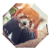 ORENZ Automatic Umbrella Red Panda Folding Umbrellas Light Windproof Umbrellas Portable Travel Umbrella