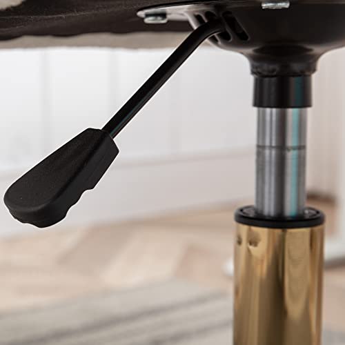 Rophefx Home Office Chair With Armrest, Adjustable-Height 360° Swivel Vanity Chair, Teddy Fabric Desk Chair With Gold Metal Legs, Rolling Armchair With Universal Wheels, White #TOP2