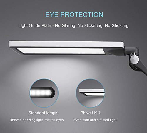 Metall LED Schreibtischlampe mit Klemmfuß, Phive Schwenkarm Arbeitsleuchte/Büro (Augenschonende LED, 6 Helligkeitsstufen… – Bild 3