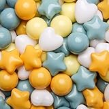 GOGOSO Ball Pit Balls,Plastics Balls for Ball Pit, Stars Hearts Shape for PastelBall for Toddlers Kids, Stars and Hearts Creamy Yellow+Blue,100pcs