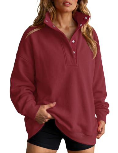 LOMON Sweatshirts for Women Button Mock Neck Pullover Tops