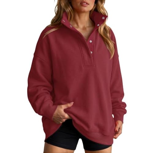 LOMON Sweatshirts for Women Button Mock Neck Pullo