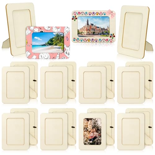 VOKOY 20 Pack Wooden Picture Frames for Crafts, DIY Wood Craft Picture Frames Bulk for 4' x...