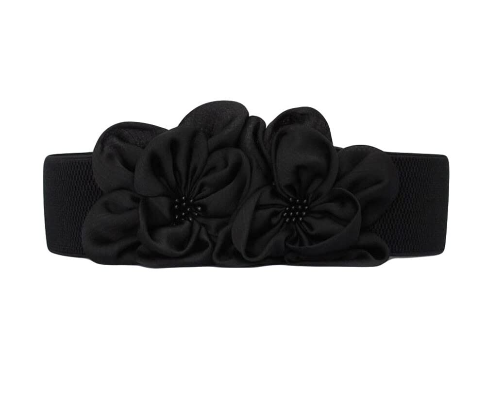 Diyafas Chiffon Flower Elastic Belt for Women Stretch Wide Waistband Decorative Dress Belts
