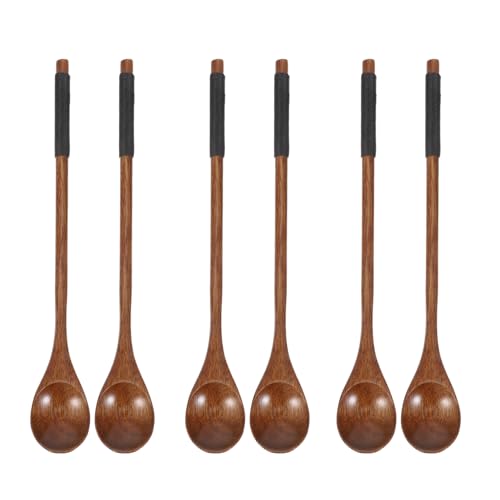 ERINGOGO 6 Piezas Cucharas de Madera para Cocinar Mango Antideslizante para Miel y Mermelada Utensilios Cocina Resistentes y Decorativas