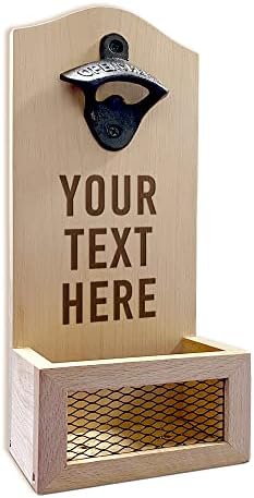 Personalised Wall Mounted Bottle Opener with Cap Catcher Beer Gifts for Men Husband Father Grandfather Grandad Dad Home Bar Accessories Vintage Wooden Bottle Opener for Bar Kitchen Home Deck Patio