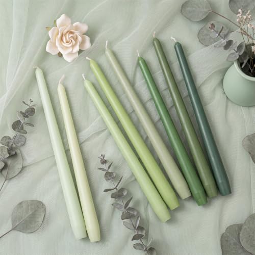 Image of MTLEE 32 Pcs Long Taper Candlestick Bulk 10 Inch Smokeless, Green | Paraffin Wax Cotton Wick, Colorful Vibrant for Dinner Wedding Party Church, Unscented Table Centerpiece Decor