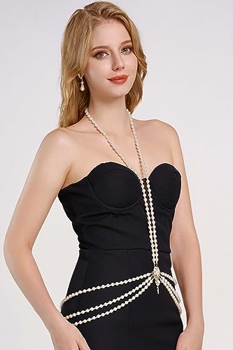 BABEYOND 1920s Pearl Body Chain for Evening Party Gatsby Imitation Pearl Chain for Flapper Costume4