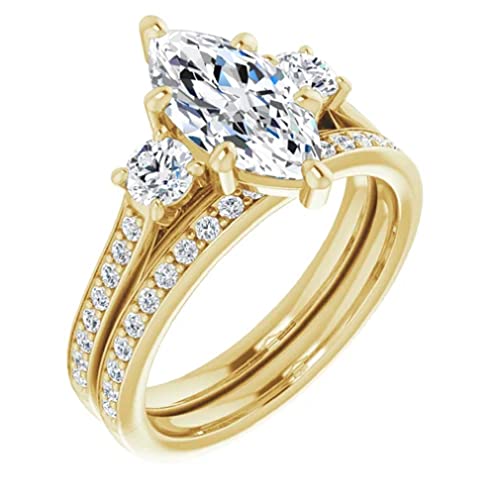 10K Solid Yellow Gold Handmade Engagement Rings 1.0 CT Marquise Cut Moissanite Diamond Solitaire Wedding/Bridal Rings Set for Women/Her Propose Rings (4.5)3