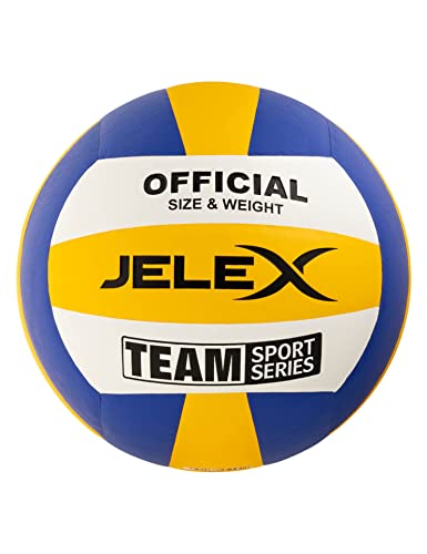 JELEX Drill Volleyball aus hochwertigem Kunstleder in Größe 5, Gewicht 300 g. 18-Paneln-Design, mit strukturierter Oberfläche. Ideal als Spiel-, Trainings- oder Freizeitball. In Zwei Farben (Gelb)