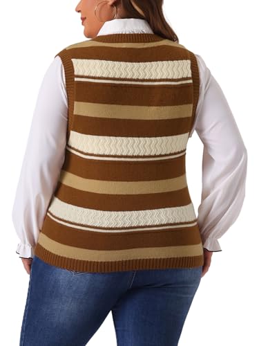 Image of Agnes Orinda Plus Size Sweaters for Women Sleeveless V Neck Striped Knit Casual Pullover Sweater Vests