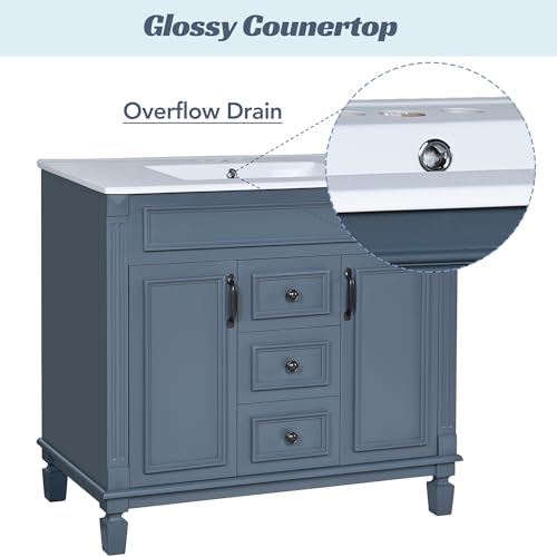 Virubi 36\'\' Bathroom Vanity with Matching Medicine Cabinet and Ceramic Sink, Traditional Freestanding Bathroom Storage Cabinet with 2 Doors and 2 Drawers, Wall Mounted Medicine Cabinet with Mirror