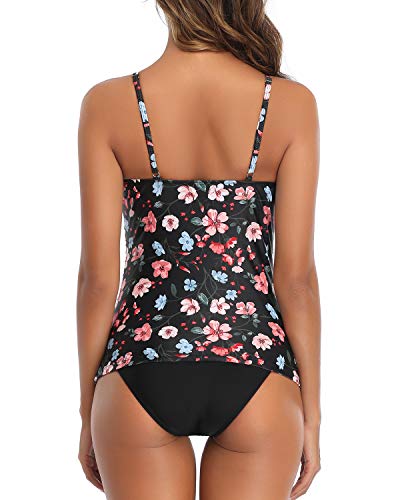 image for Tempt Me Women Pink Floral Two Piece High Neck Tankini Top Tummy Contr