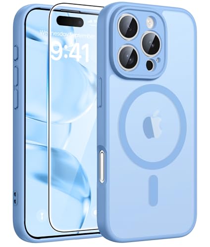 Image of FNTCASE for iPhone 16 Pro Case: [Compatible with Magsafe] Translucent Matte Cases with [Full Camera Protection] [Screen Protector] Military Grade Shockproof Protective Phone Cover - Light Blue