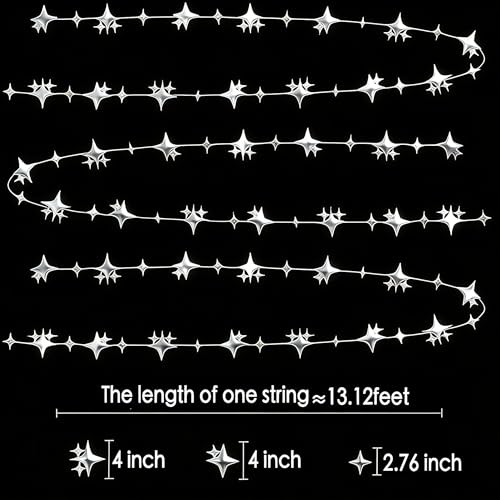 Image of Glitter Silver Four-Angle Star Paper Garland Banner Decor 40 Feet Twinkle Silver Star Hanging Bunting Banner Backdrop for Wedding Baby Shower Birthday Graduation Disco Party Decorations