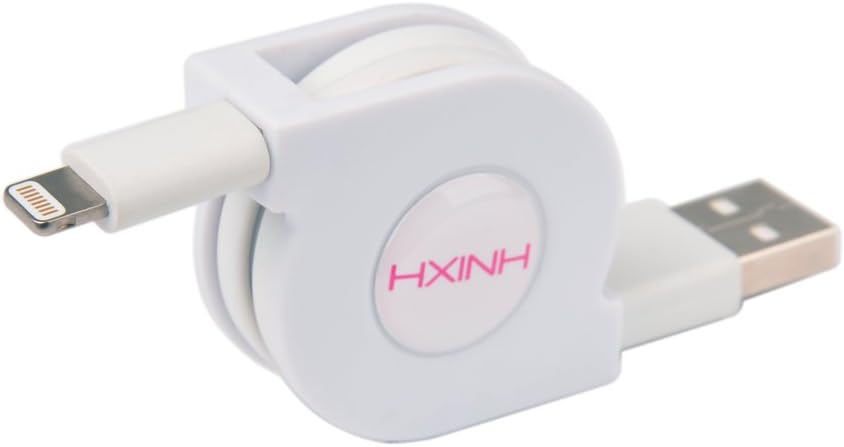 HXINH SparkZip Apple MFi Certified Lightning to USB Retractable Cable for iPhone 7 6 5, iPad Air pro mini - White,0.7m(2.3ft)