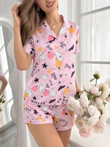 Halloween Pajamas 2 Piece Womens Ghost Button Down Short Sleepwear Sets - image 2