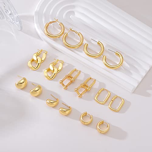 Cuicanstar 8 Pairs Chunky Gold Waterdrop Hoop Earrings Hypoallergenic 14K Gold Hoops Earrings Thick Teardrop Earrings U Shape Huggie Earrings Set For Women Girls #TOP4