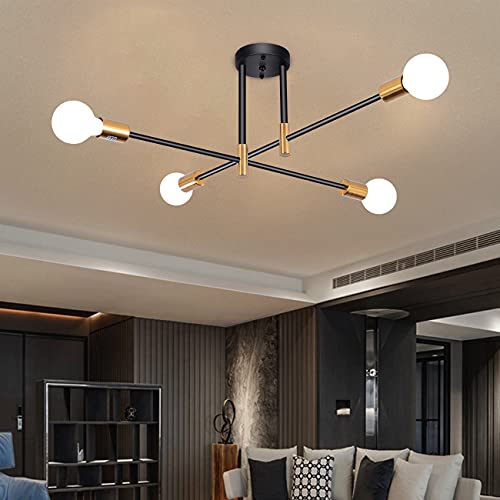 Lasenchoo Modern Ceiling Light Fixture, 4-Lights Sputnik Chandeliers Black & Gold, Sputnik Light Fixtures Ceiling Flush Mount, Mid Century Pendant Light With Adjustable Arms For Bedroom Living Room #TOP26