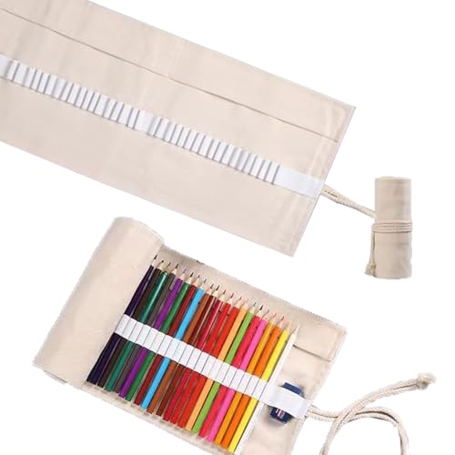 CHENMAHUA Trousse à crayons à 72 trous - Kaki - Grande trousse à crayons - Trousse à crayons - Trousse vide - Trousse à pinceaux - Trousse à dessin -...