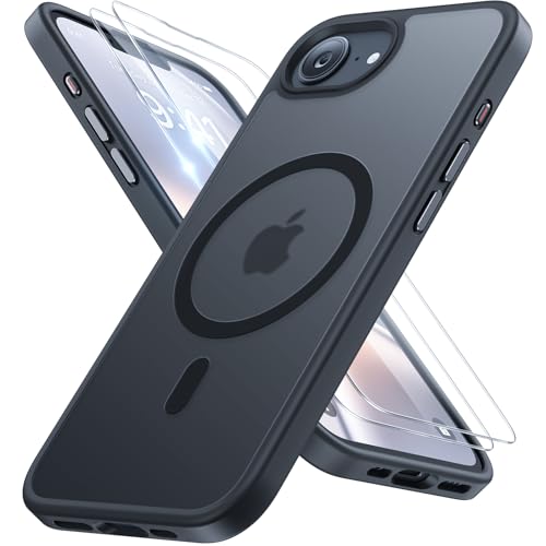 Miracase for iPhone 16e case & iPhone 17e Case for MagSafe [with 2×9H+ Screen Protectors] TOP Military-Grade Protection Shockproof with Velvet Touch for iPhone 16e/17e Phone Case 6.1', Matte Black