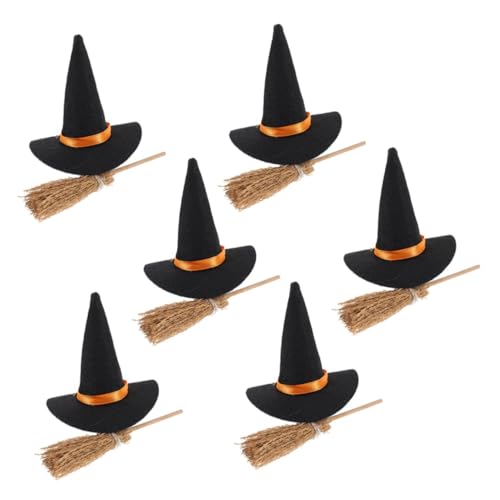 Mini chapeau de sorcière et balai d'Halloween Gatuida pour décoration de table