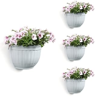 T4U Resin Wall Hanging Planter Marble Gray Set of 4, Wall Mounted Garden Plant Flower Pot Basket Container Indoor Outdoor Use for Orchid Herb Succulent Cactus Home Office Porch Decoration Gift