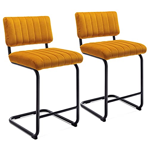 Onevog 24Inch Modern Barstools Velvet Backrest, Solid Metal Bar Stool Set Of 2, Counter Height Stool, Side Chairs For Kitchen Dining Party Bar Chairs (Orange) #TOP7