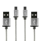 Micro USB Ladekabel CABBRIX® Silber [2-Pack] 1,5m Lang [USB Schnellladekabel] Nylon 2,4A Sync Android Smartphones für Samsung Galaxy S7 S6 Edge S5 Neo HTC LG Sony Nexus Nokia Huawei Kindle Xbox PS4