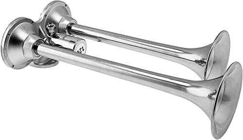 Vixen Horns Train Horn for Boat/Truck/Car. Stainless Steel Air Horn Waterproof Chrome Dual Trumpet w/Covers. Super Loud dB. Marine Grade. Fits 12v Vehicles like Semi/Pickup/Jeep/SUV VXH2140SS/P