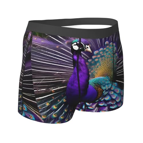 Purple Peacock Print Essential Boxer Briefs,Elasticated Trunks For Men,Men'S Underwear Boxer Briefs3