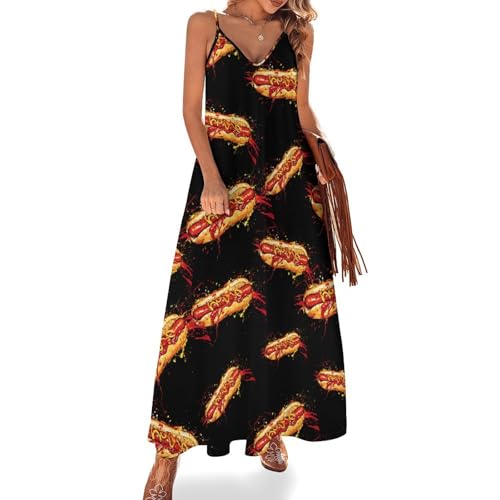 Robe longue imprimé hot-dog fluide pour camoufler les rondeurs en été