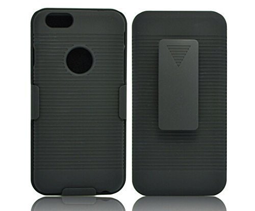 Zuzo Rubberized Ribbed Case With Kick-Stand Belt Clip Holster For iPhone 6 / 6S - Black