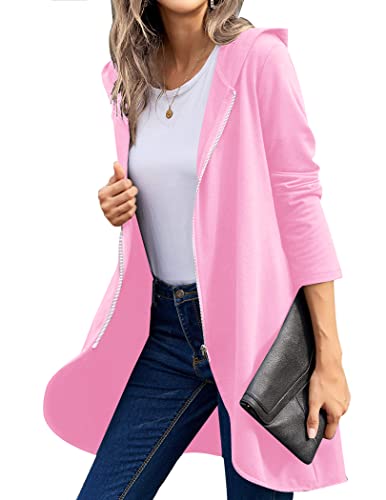Zeagoo Women's Long Zip Up Hoodie Light Oversized Thin Tunic Hooded Sweatshirt Jacket With Pockets #TOP6