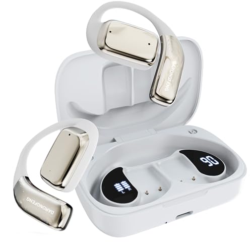 Open Ear Wireless Bluetooth Headphones, Pain-Free Air Conduction Ear Buds with LED Digital Display Charging Case, Sweat Resistant for Running, Safe Driving, and Extended Daily Use