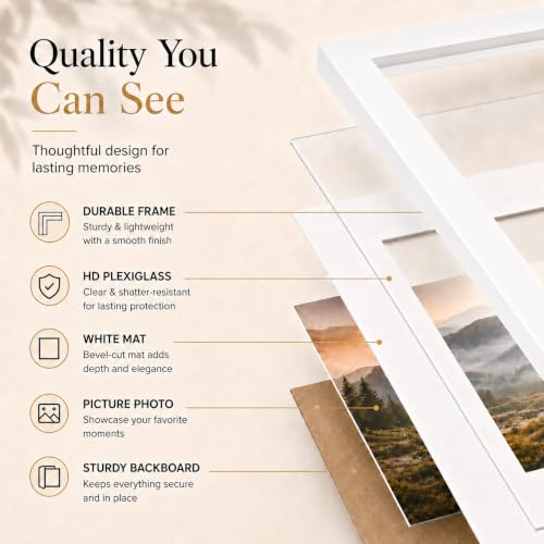 Image of JCJMY 11x17 Picture Frame with 9x15 Mat, White 11 x 17 Poster Frame with Shatter Resistant Plexiglass, Display 9 x 15 with Mat or 11 by 17 Without Mat, Sturdy Wall Hanging Frame, 1 Pack