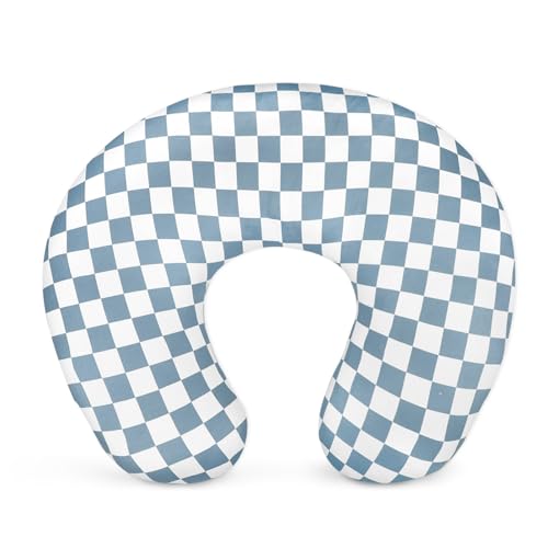 Image of DILIMI Nursing Pillow Cover, Stretchy Removable Case for Breastfeeding Pillows, Ultra Soft Comfortable Slipcover for Baby Girl and Boy, Blue Checkerboard