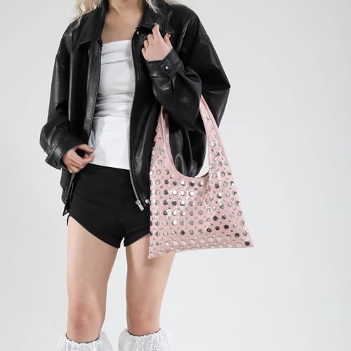 Studded Purses Y2K 90s Hobo Bags Trendy Shoulder Punk Handbag Soft Faux Leather Underarm Satchels Tote Handbags3