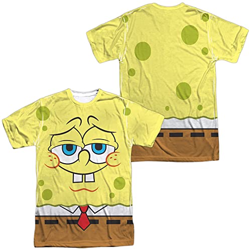 Popfunk Spongebob Squarepants Confident Face Unisex Adult Sublimated Halloween Costume T-Shirt (Large) White (Front/Back)