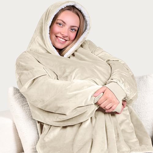 Image of Bare Home Wearable Blanket Hoodie - Soft Plush Sherpa - Warm and Cozy - Oversized Wearable Blanket