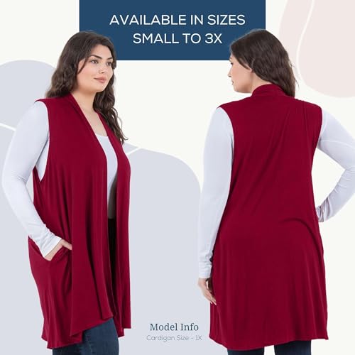 Image of Azules Sleeveless Long Cardigan for Women with Pockets - Lightweight Open Front, Flowy Dressy Layer for Work or Casual Wear