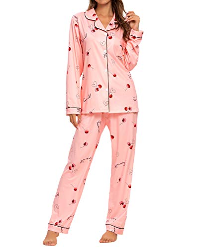 GOSO Womens Pajama Sets - Long Sleeve Button Down Cotton Soft Flannel Pajamas for Women S-3XL (Cherry Red, Small)