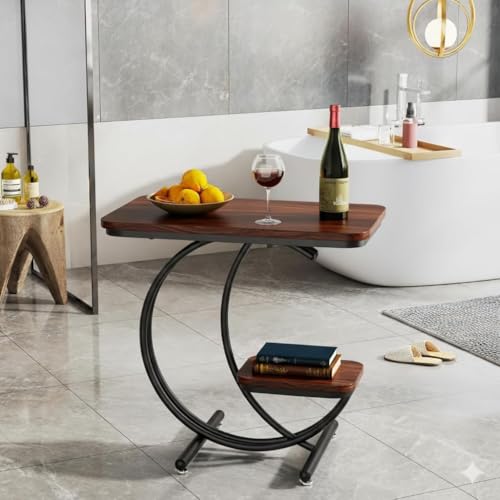 Image of Coffee Table for Living Room End Table Beside Table with Metal Legs Small Accent Tables Snack Table Nightstand for Multipurpose Square Tables (Brown Black)