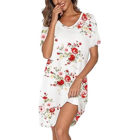 Kabento Nightgowns for Women Cotton Sleep Shirts Short Sleeve Sleepwear Cover